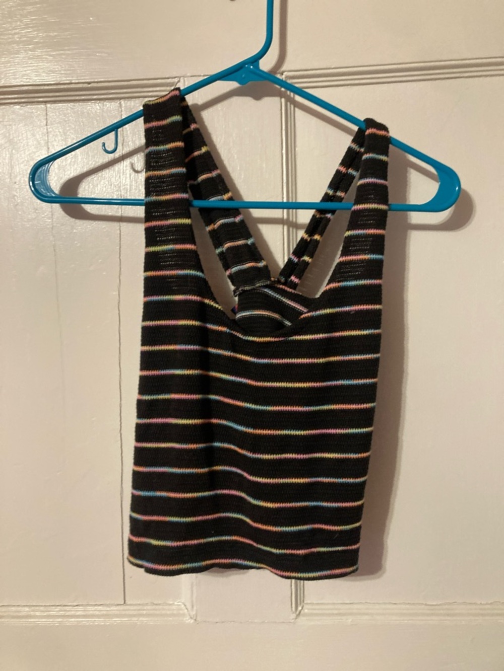 Vintage Striped Black Knit Tank Top with Multicolor Stripes